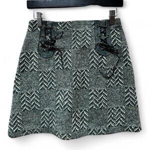 Vintage Green White Tweed Preppy Mini Skirt